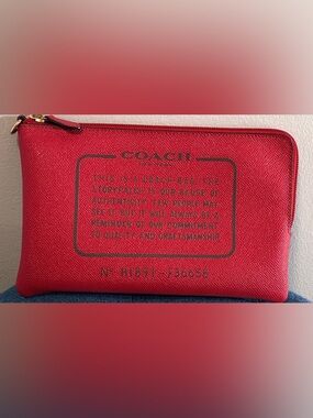 Coach Red Textured Leather Storypatch Pouch